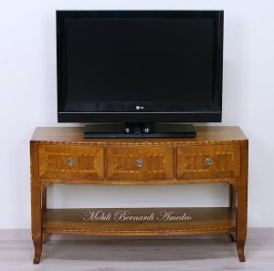 Consol bassa classica intarsiata in noce adatta come mobile Tv da soggiorno
